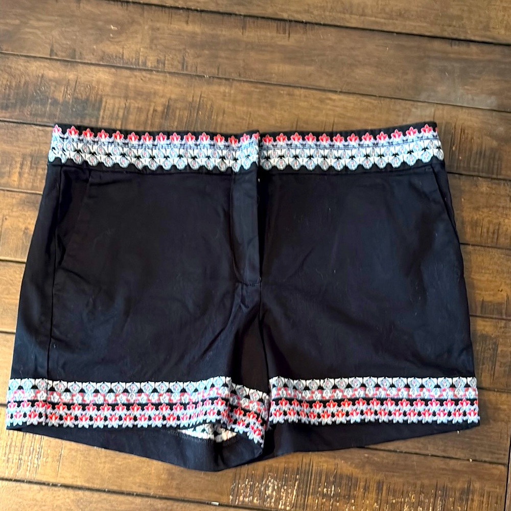 LOFT Black Shorts with Embroidered Trim